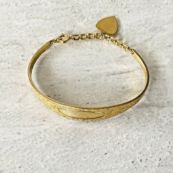 Engraved Signed Gold Filled Heart Charm ID Cuff Bracelet Jacoby Bender JB Mark - Picture 3 of 7